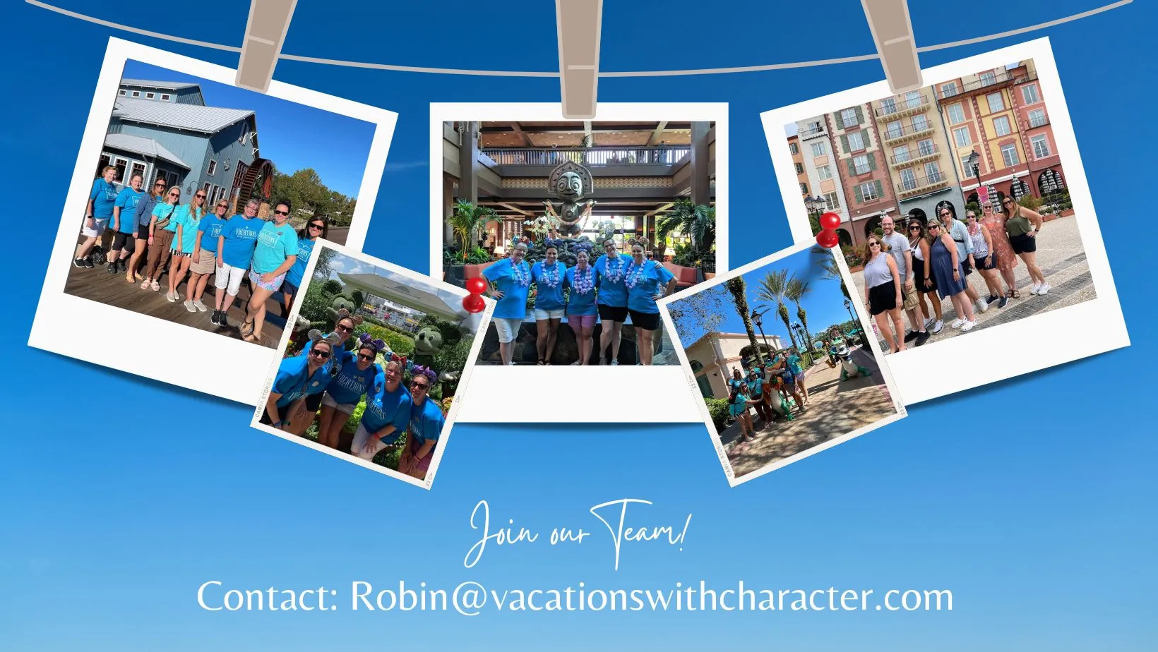 A collage of images of the Vacations with Character team